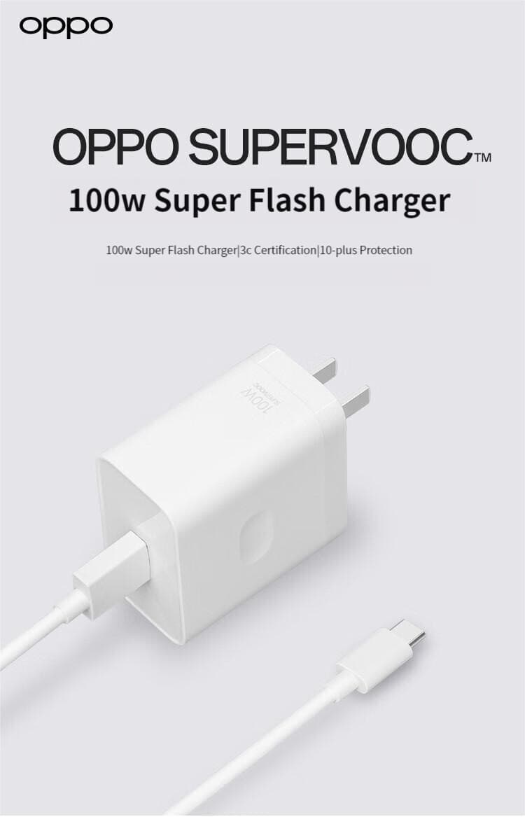 OPPO SUPERVOOC 100W Super Flash Charger USB 100 Watt Charger with Type C Cable