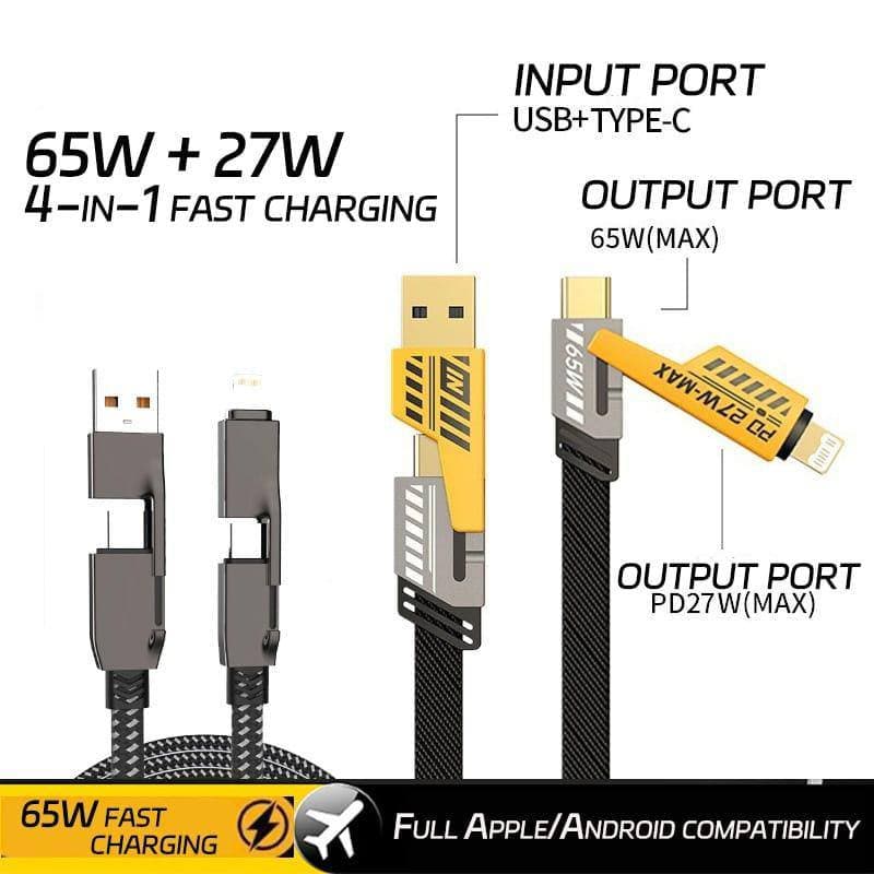 4 in 1 Convertible Metal Fast Data Cable Braided Cable 65W/27W